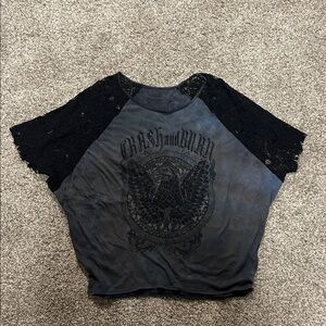 Crash & Burn Black and Gray Graphic Top